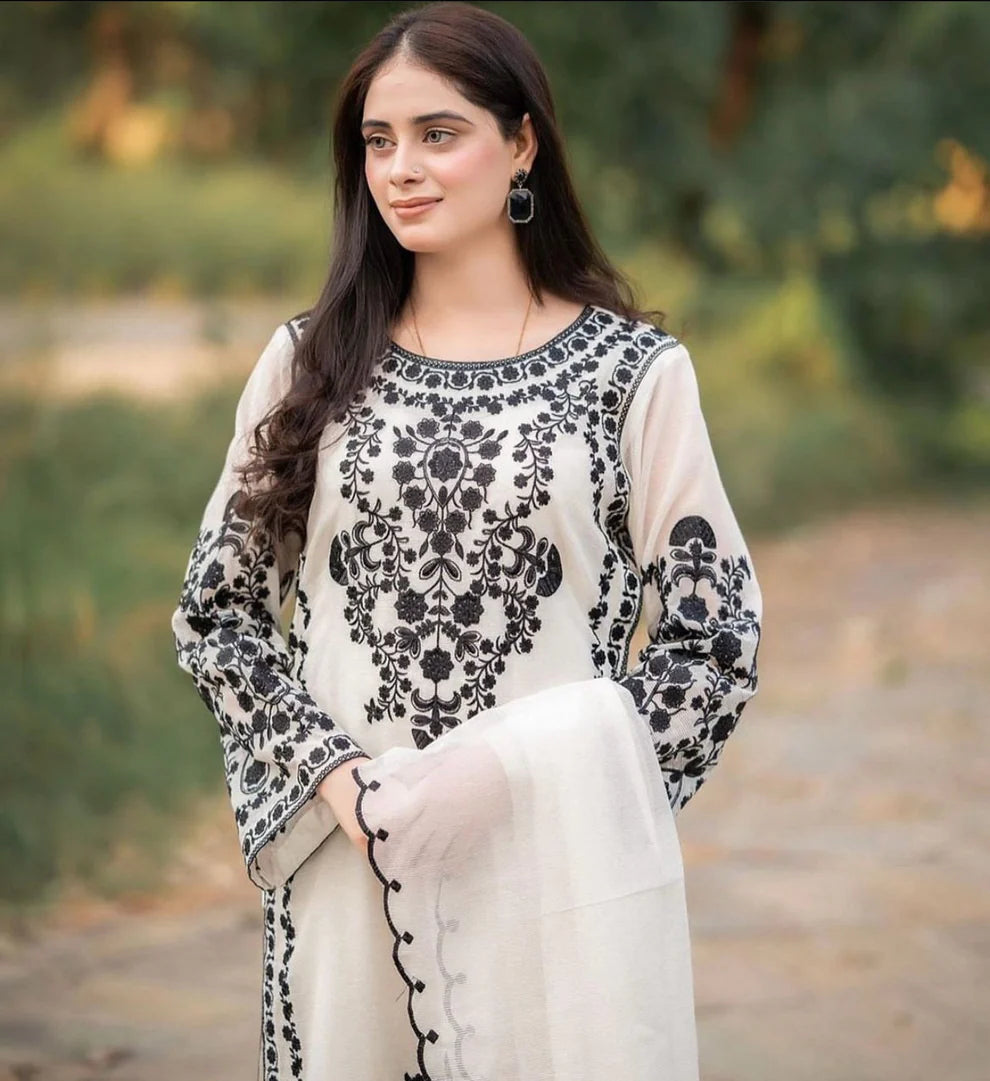 JAZMIN- LAWN 3PC EMBROIDERED SHIRT WITH ORGANZA EMBROIDERED DUPATTA WITH TROUSER-TANA-4088