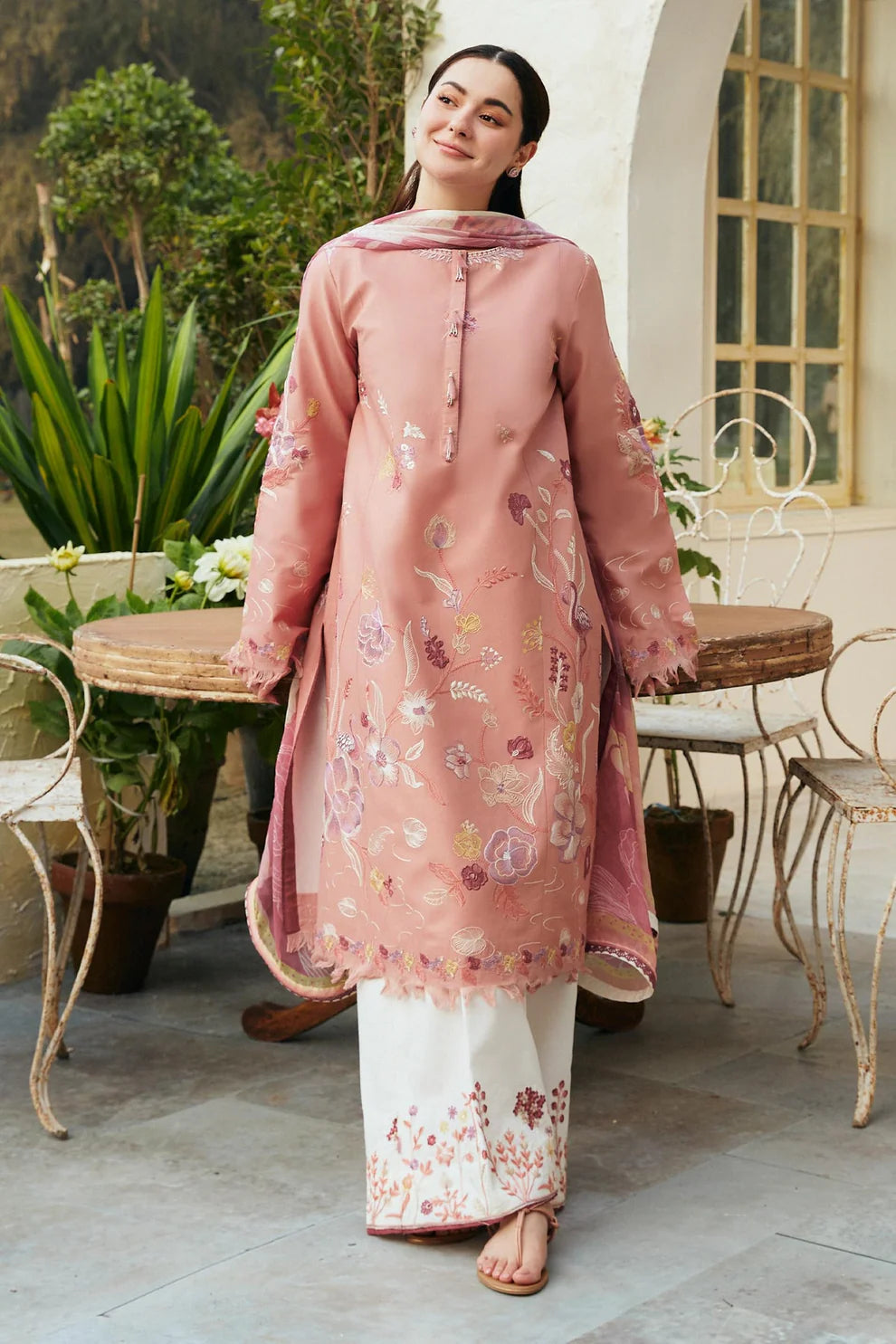 ZAHRA SHAHJAHAN- 3PC DHANAK EMBROIDERED SHIRT WITH WOOL PRINT SHAWL-TANA-1639