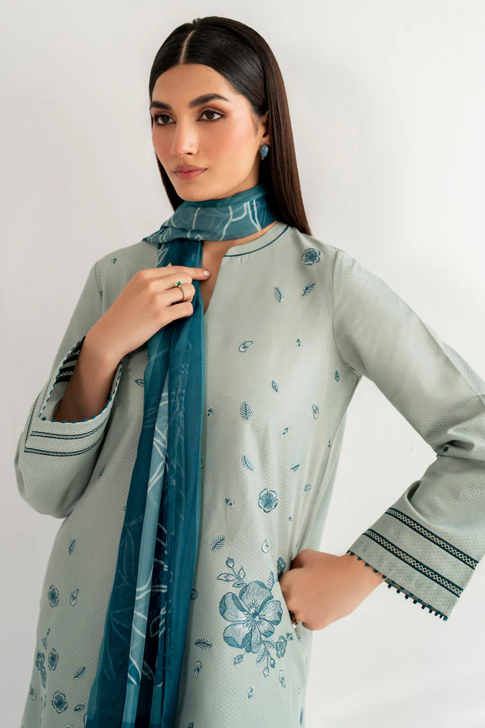 JAZMIN-3PC LAWN EMBROIDERED SHIRT WITH DIAMOND PRINT DUPATTA & TROUSER-TANA-5295