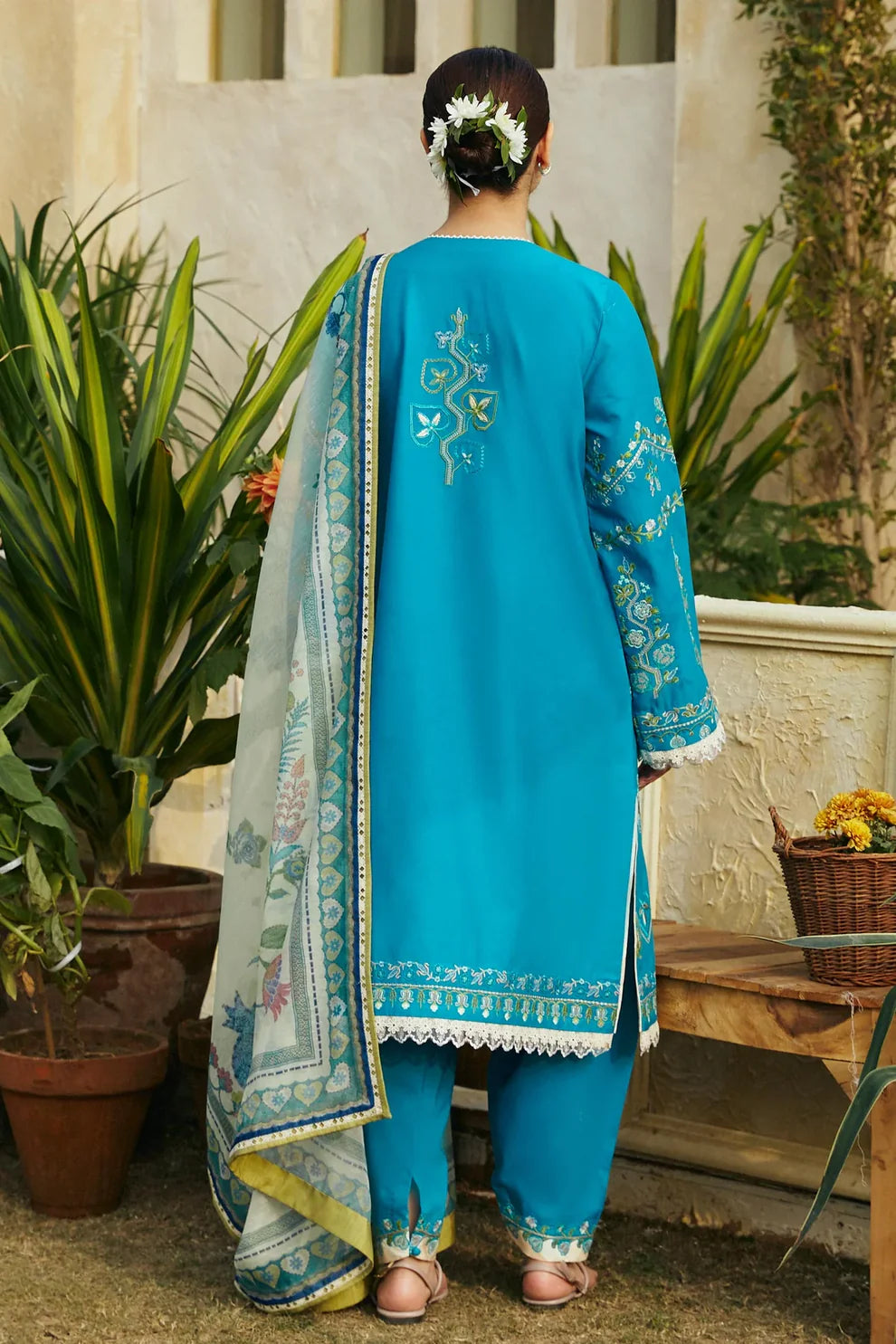 ZAHRA SHAHJAHAN- 3PC LAWN EMBROIDERED SHIRT WITH DIAMOND PRINT DUPATTA- TANA-