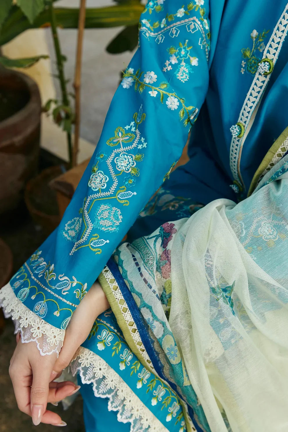 ZAHRA SHAHJAHAN- 3PC LAWN EMBROIDERED SHIRT WITH DIAMOND PRINT DUPATTA- TANA-