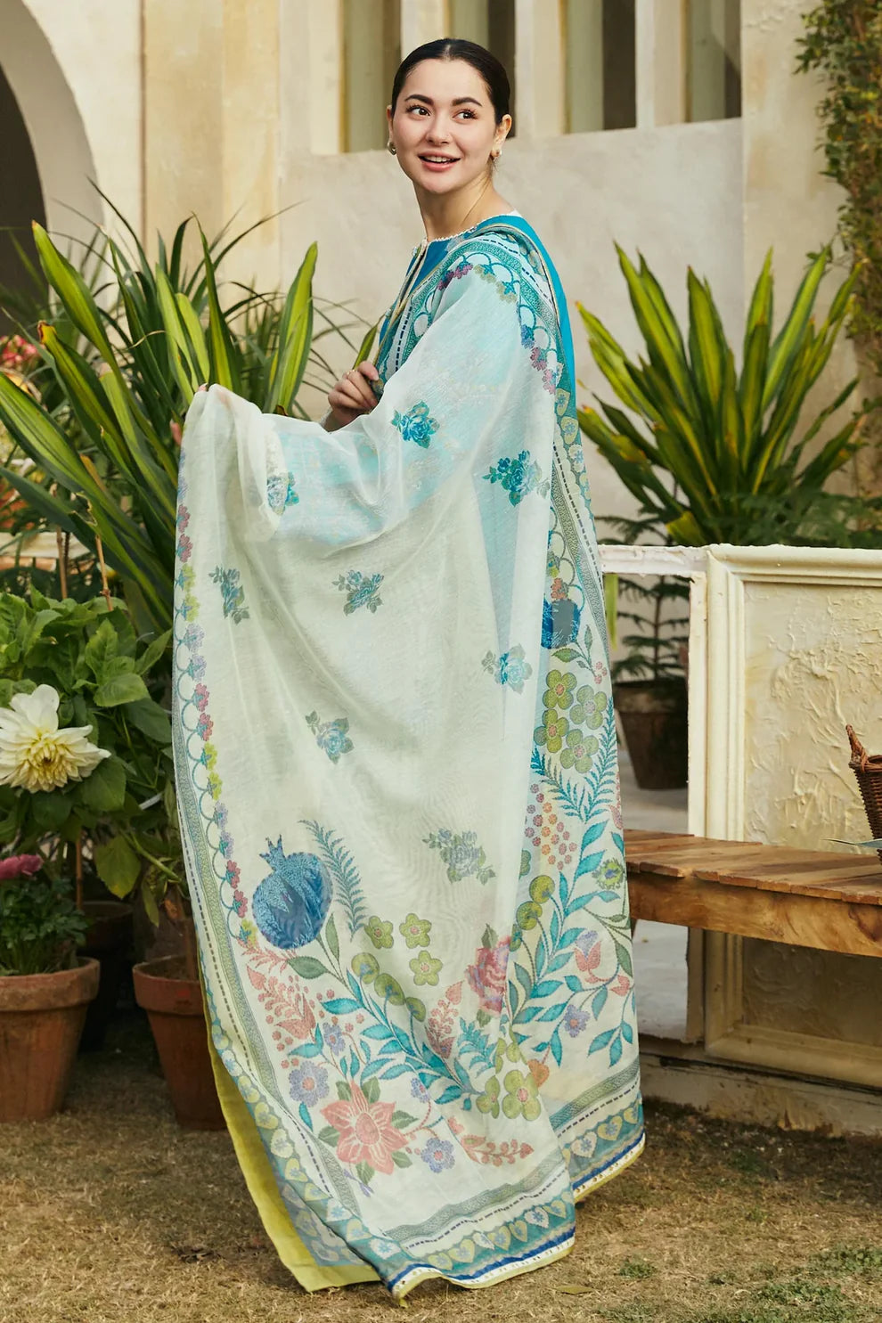 ZAHRA SHAHJAHAN- 3PC LAWN EMBROIDERED SHIRT WITH DIAMOND PRINT DUPATTA- TANA-