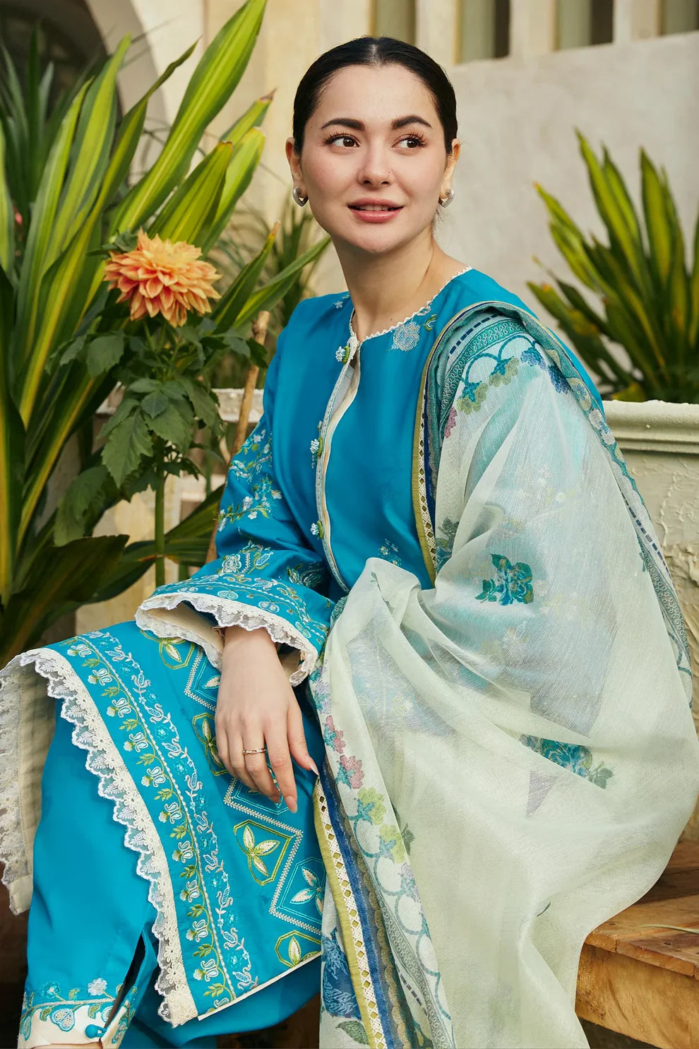 ZAHRA SHAHJAHAN- 3PC LAWN EMBROIDERED SHIRT WITH DIAMOND PRINT DUPATTA- TANA-