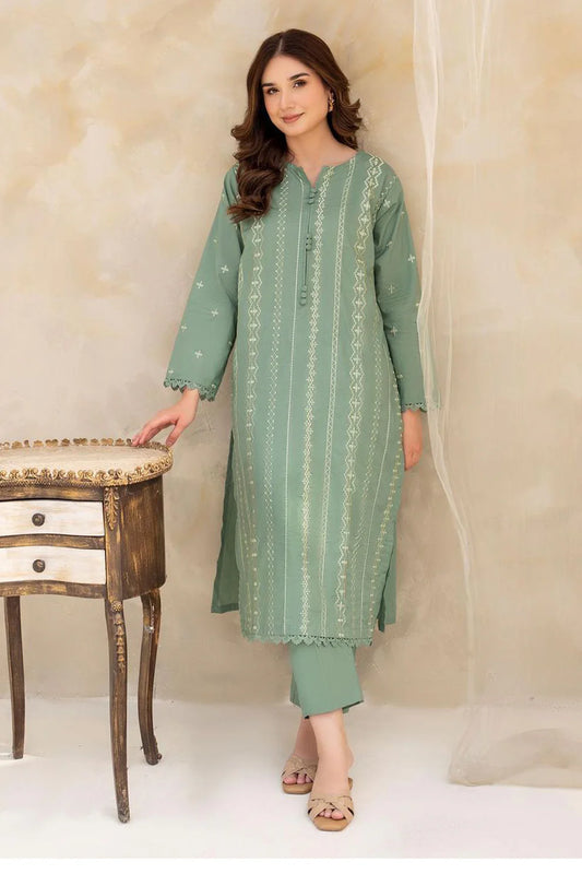 LAZULI- LAWN 2PC EMBROIDERED SHIRT WITH EMBROIDERED SLEEVES WITH TROUSER-TANA-5459