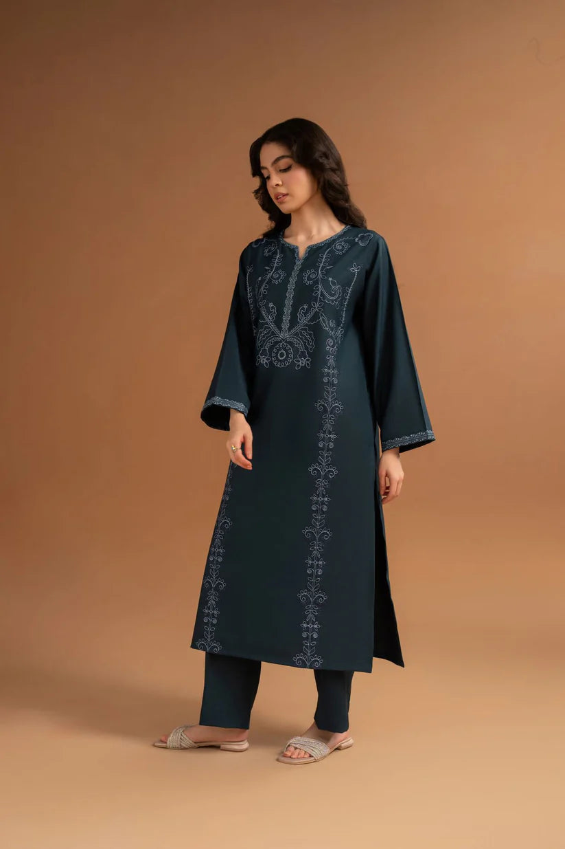 LAZULI-2PC DHANAK EMBROIDRED SHIRT WITH DHANAK TROUSER-TBF-1744