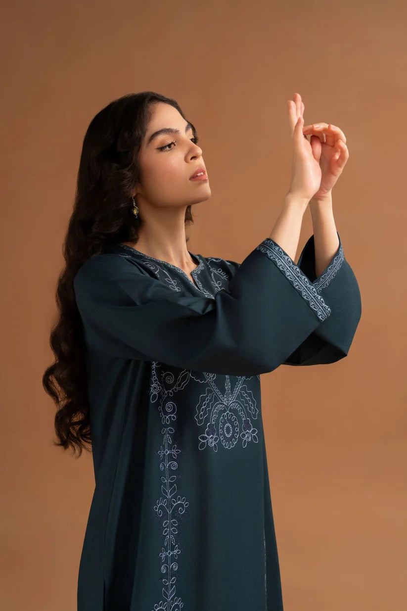 LAZULI-2PC DHANAK EMBROIDRED SHIRT WITH DHANAK TROUSER-TBF-1744