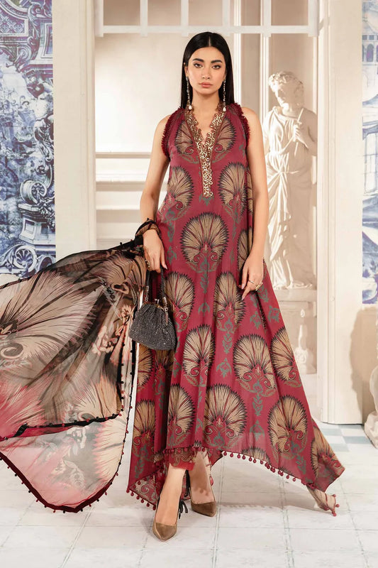 MARIA.B- LAWN 3PC PRINT WITH DIAMOND PRINT DUPATTA AND PRINT TROUSER-TANA-4017