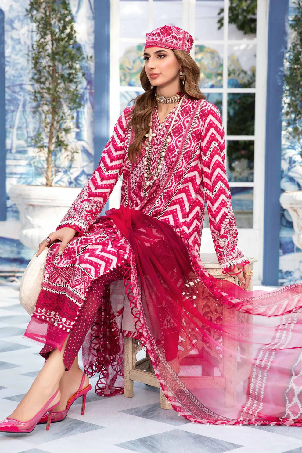 MARIA.B- LAWN 3PC PRINT WITH DIAMOND PRINT DUPATTA AND PRINT-TANA-4014