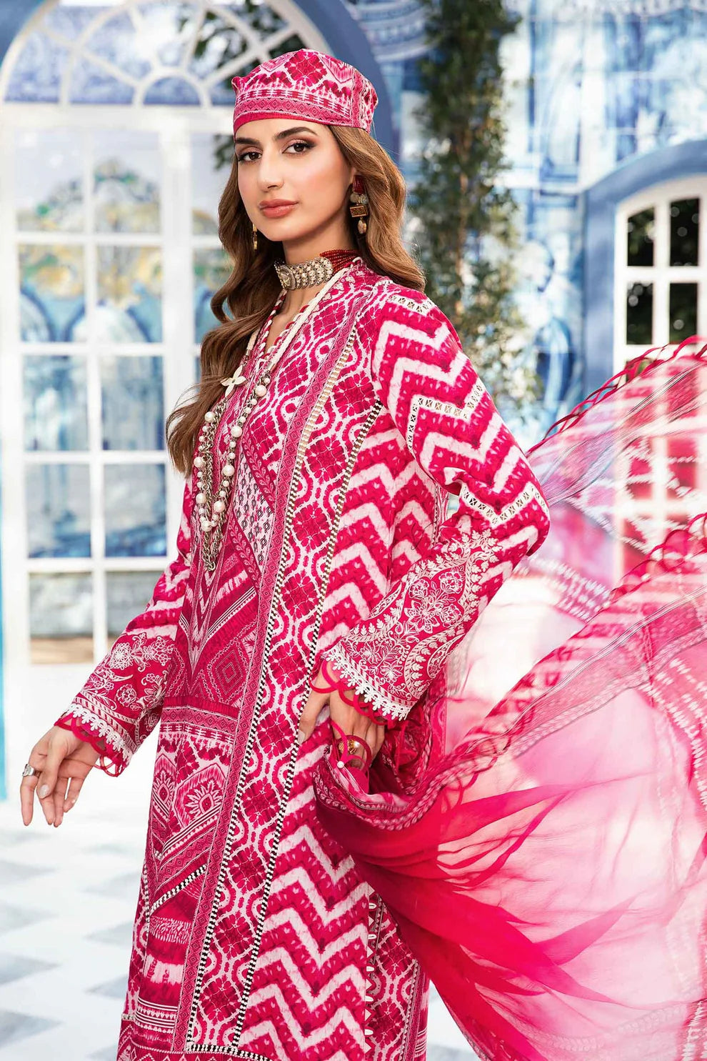 MARIA.B- LAWN 3PC PRINT WITH DIAMOND PRINT DUPATTA AND PRINT-TANA-4014