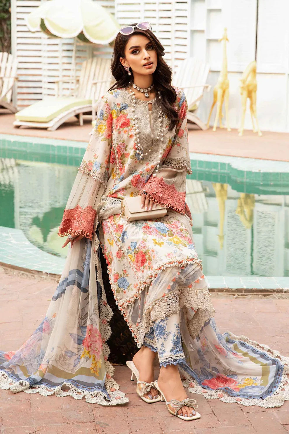 MARIA.B- LAWN 3PC PRINT WITH DIAMOND PRINT DUPATTA AND PRINT TROUSER-TANA-4015