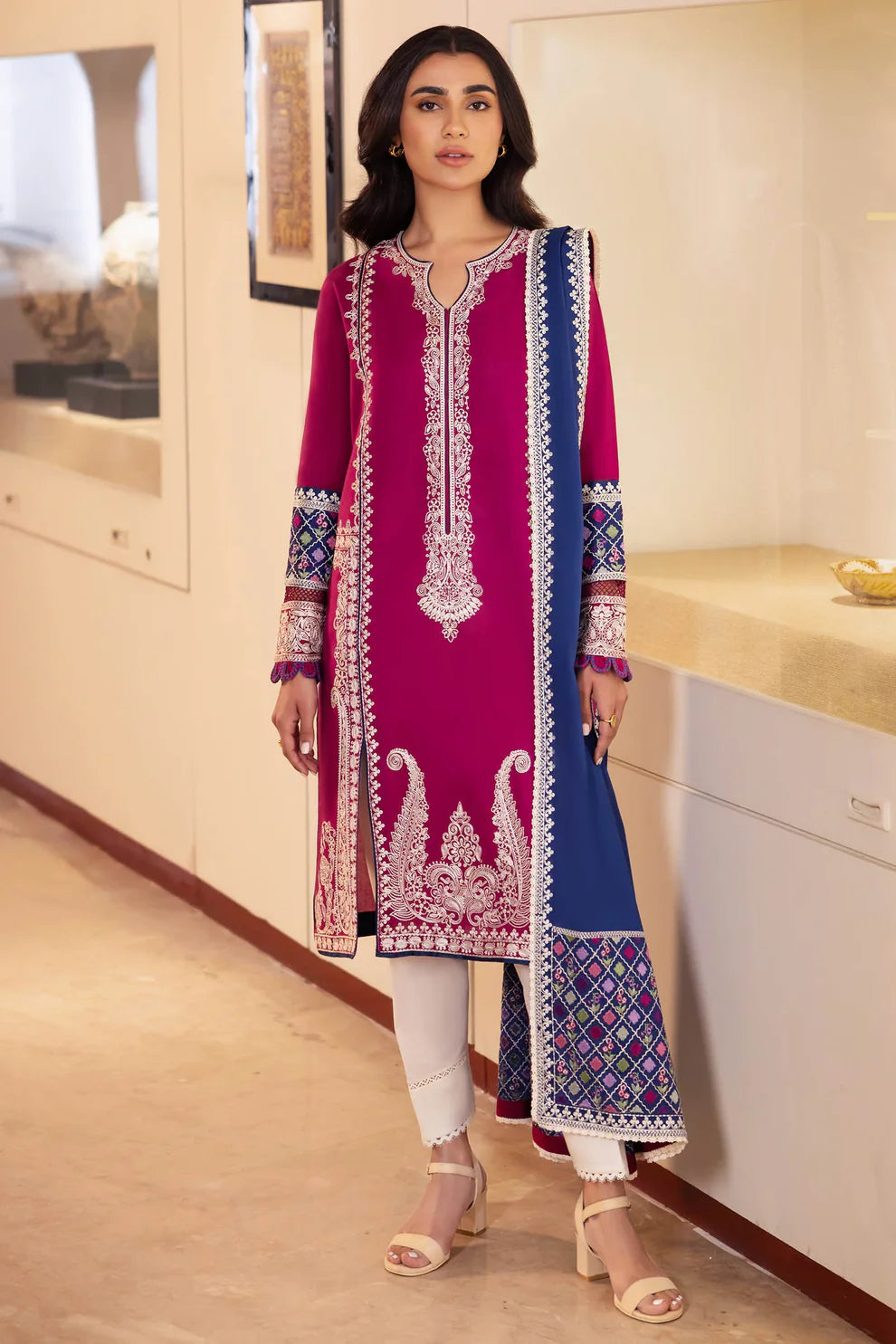 ZAHA - 3PC LAWN EMBROIDERED SHIRT WITH DIAMOND PRINTED DUPATTA AND TROUSER-TANA-5278