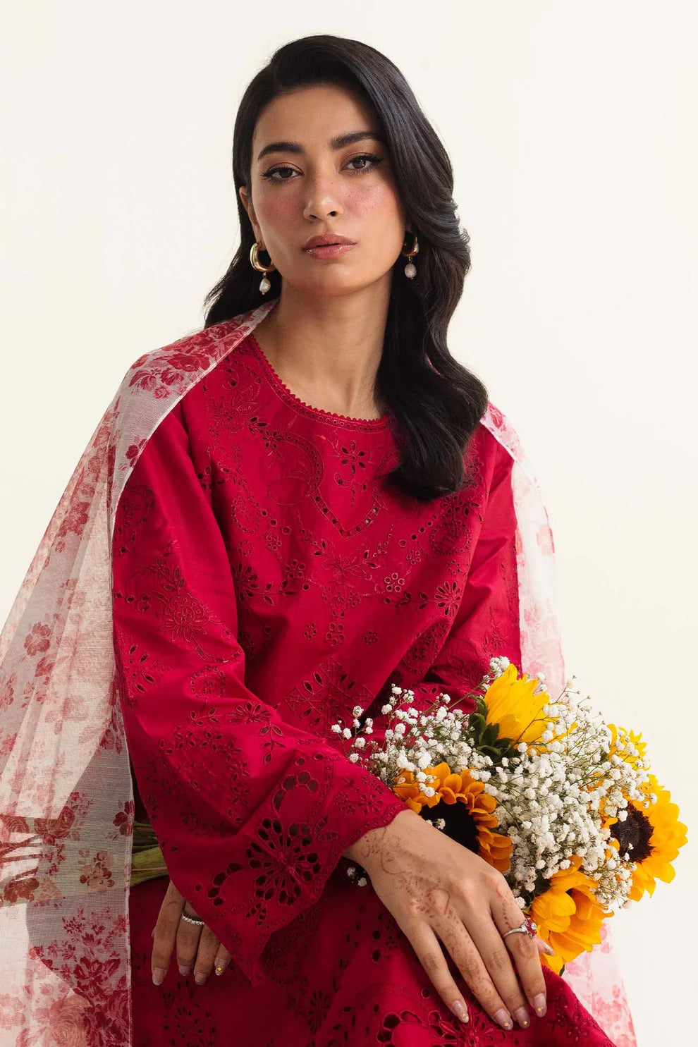 ZAHRA SHAHJAHAN- 3PC LAWN CHIKENKARI EMBROIDERED SHIRT WITH DIAMOND PRINT DUPATTA-TANA-5256