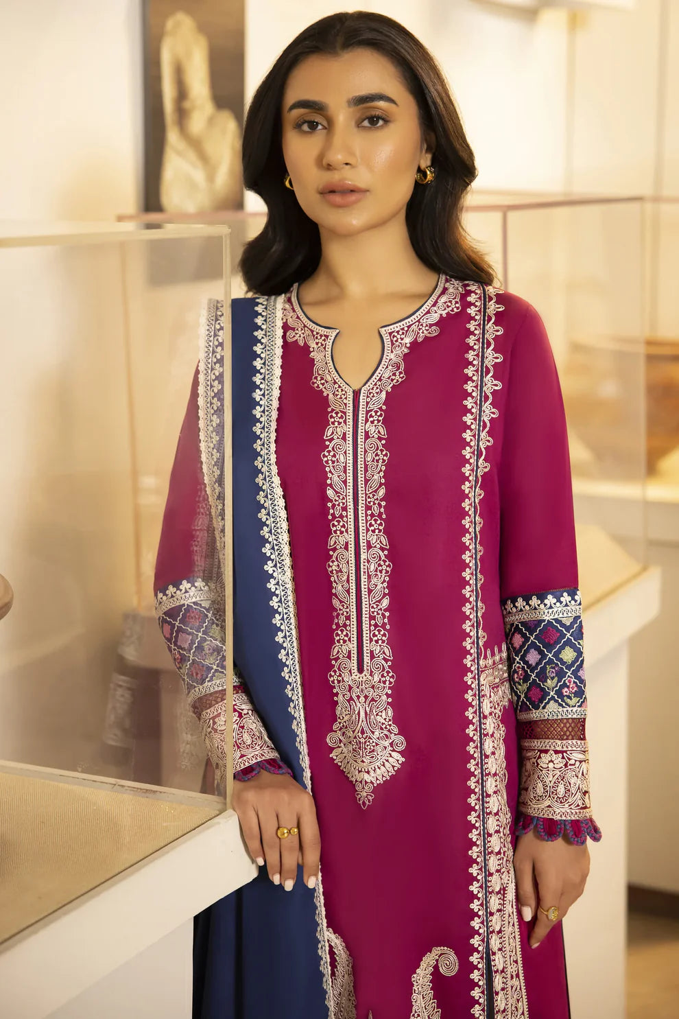 ZAHA - 3PC LAWN EMBROIDERED SHIRT WITH DIAMOND PRINTED DUPATTA AND TROUSER-TANA-5278