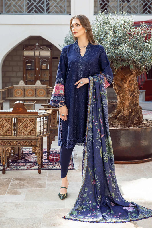 MARIA B - 3PC DHANAK SEQUENCE EMBROIDERED SHIRT WITH WOOL PRINTED SHAWL AND TROUSER-TANA-1616