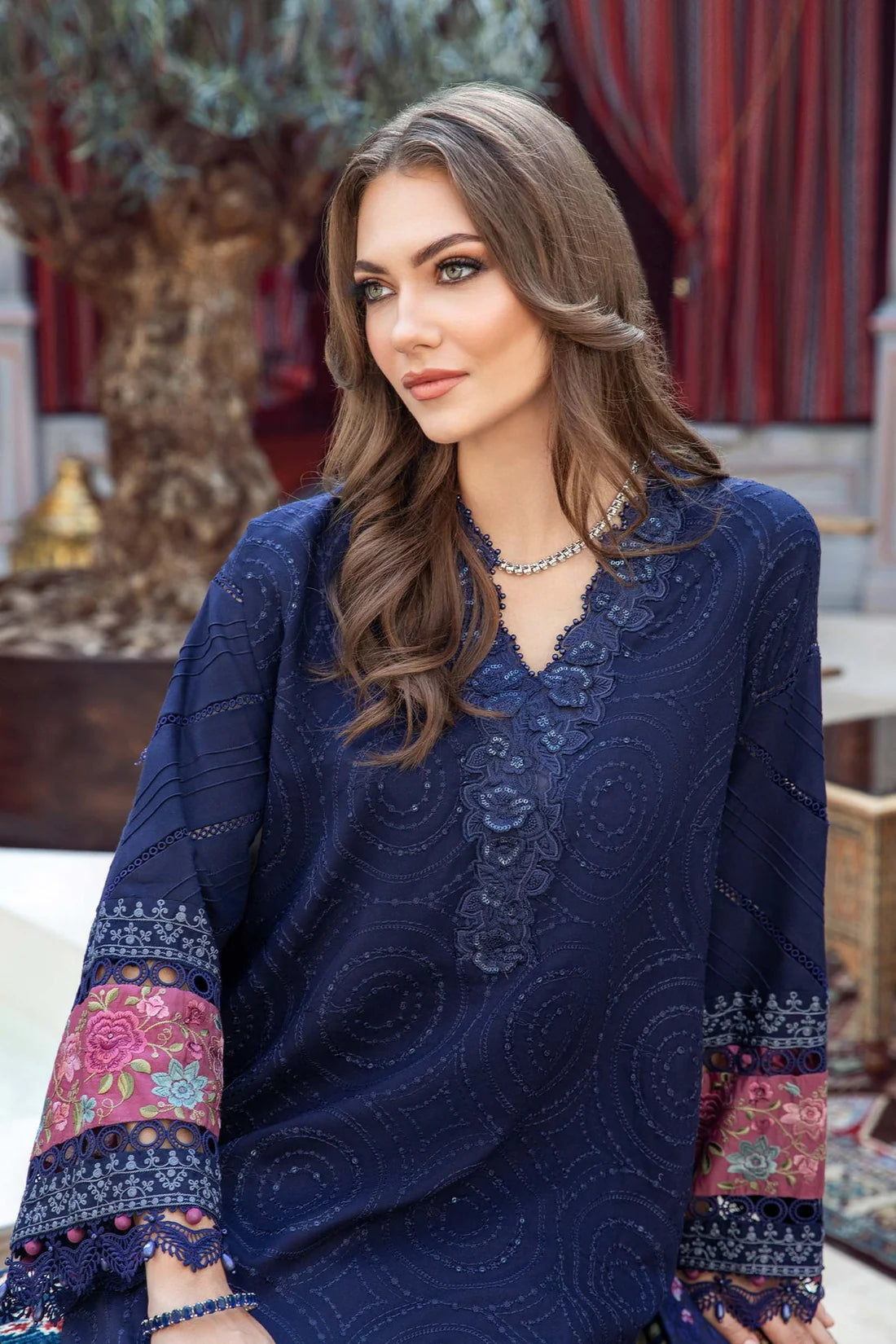 MARIA B - 3PC DHANAK SEQUENCE EMBROIDERED SHIRT WITH WOOL PRINTED SHAWL AND TROUSER-TANA-1616