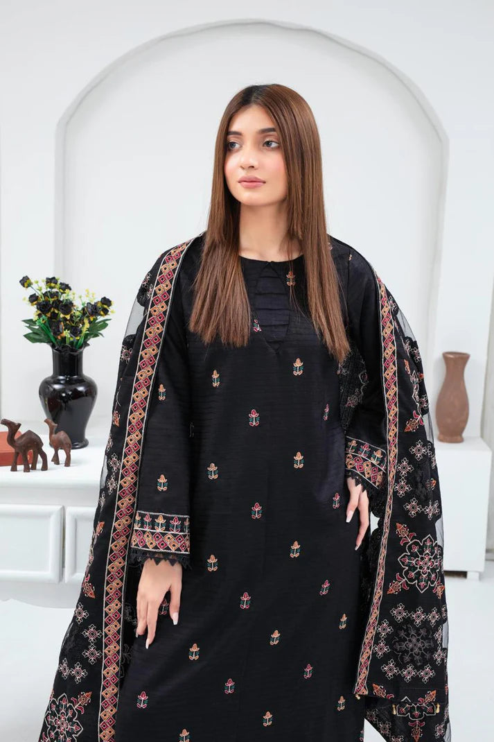 TANA BANA-3PC DHANAK EMBROIDERED SHIRT WITH HEAVY CUTWORK EMBROIDERED DHANAK SHAWL AND TROUSER-TBF-1707