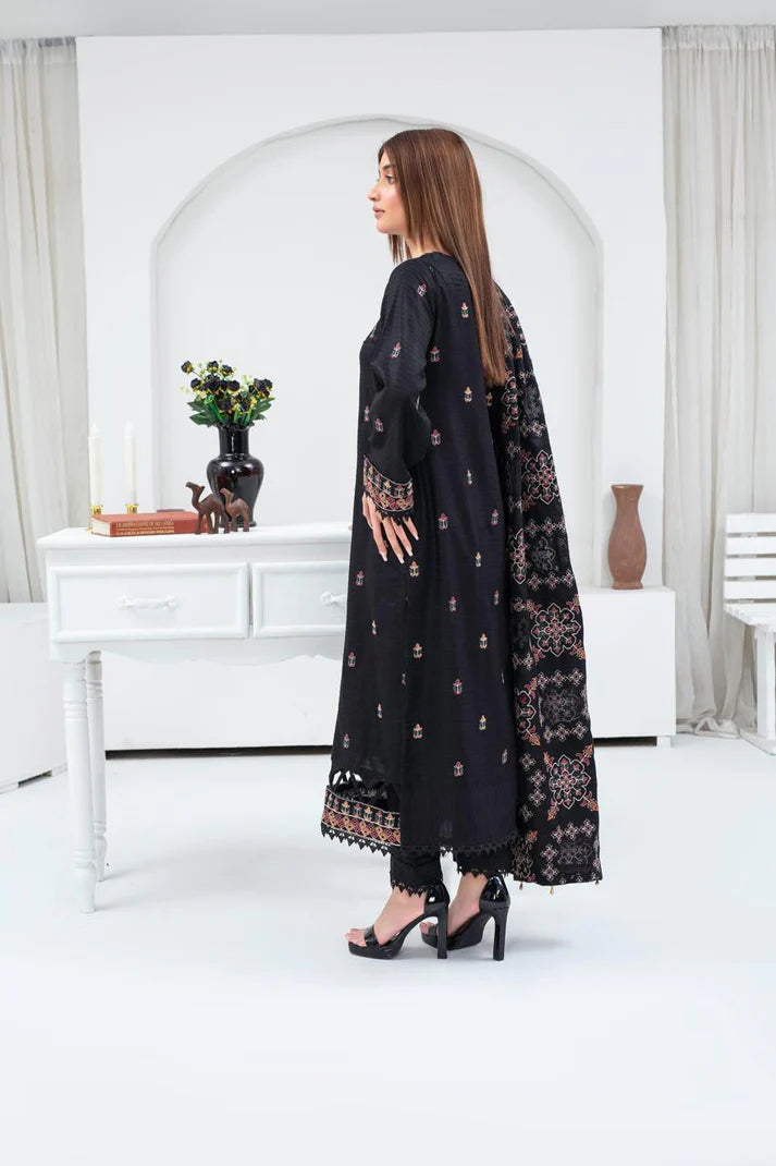 TANA BANA-3PC DHANAK EMBROIDERED SHIRT WITH HEAVY CUTWORK EMBROIDERED DHANAK SHAWL AND TROUSER-TBF-1707