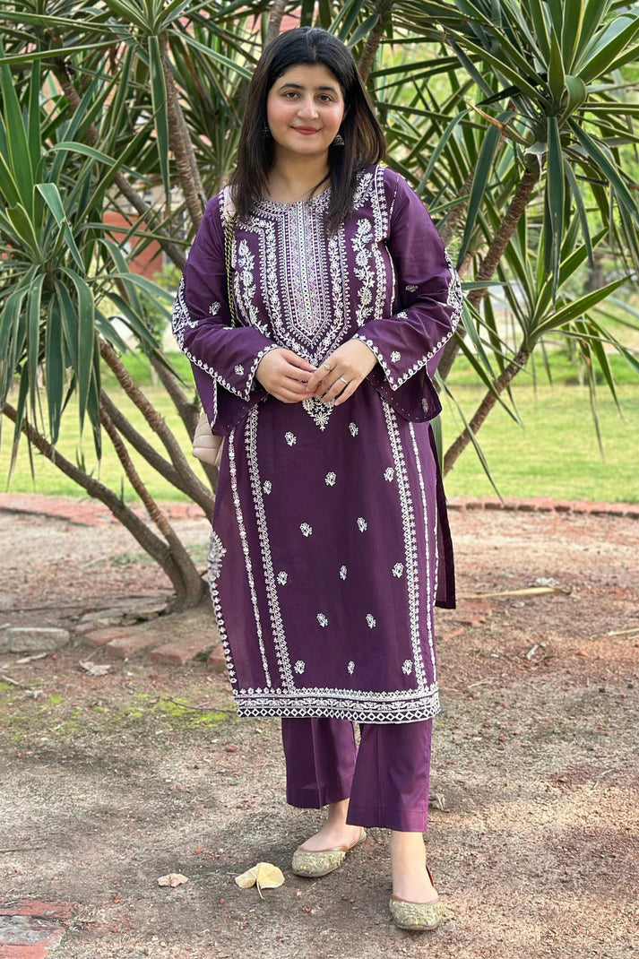 URGE-2PC DHANAK EMBROIDRED SHIRT WITH AND EMBROIDRED TROUSER-TBF-1734