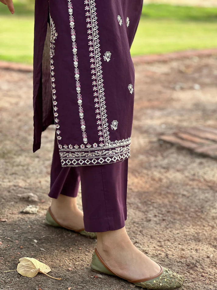 URGE-2PC DHANAK EMBROIDRED SHIRT WITH AND EMBROIDRED TROUSER-TBF-1734