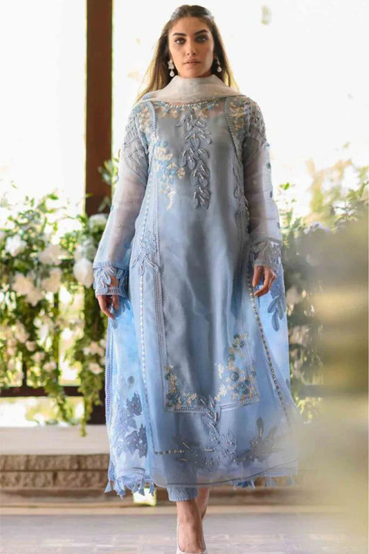 AZURE- ORGANZA HEAVY EMBROIDERED SHIRT WITH ORGANZA EMBROIDERED DUPATTA AND LAWN INNER-TANA-1214