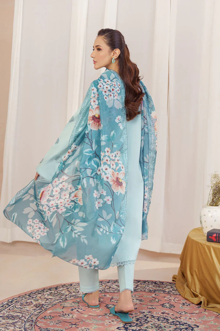 HANA- 3PC Dhanak Embroidered Shirt With Twil Print Wool Shawl & Trouser-TBF-1772