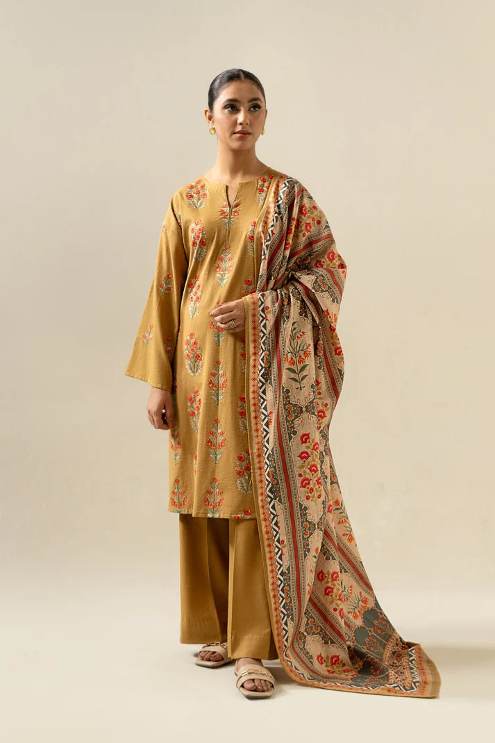 Sapphire- 3PC Dhanak Embroidered Shirt With Dhanak Twil Print Wool Shawl & Trouser-1777