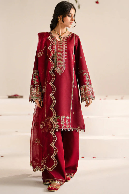 JAZMIN-3PC DHANAK EMBROIDERED SHIRT WITH ORGANZA EMBROIDRED DUPATTA AND TROUSER-TANA-1546