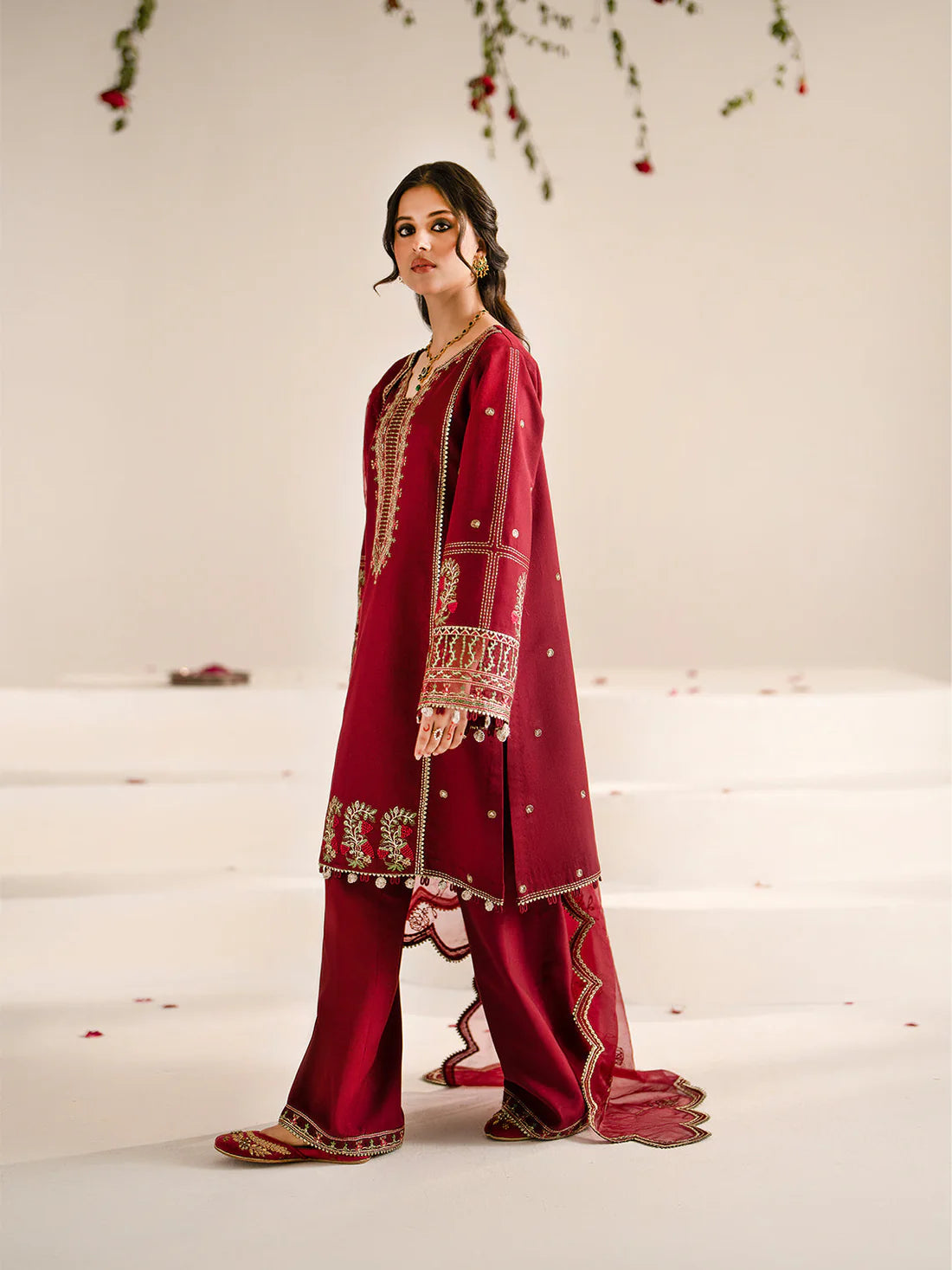 JAZMIN-3PC DHANAK EMBROIDERED SHIRT WITH ORGANZA EMBROIDRED DUPATTA AND TROUSER-TANA-1546