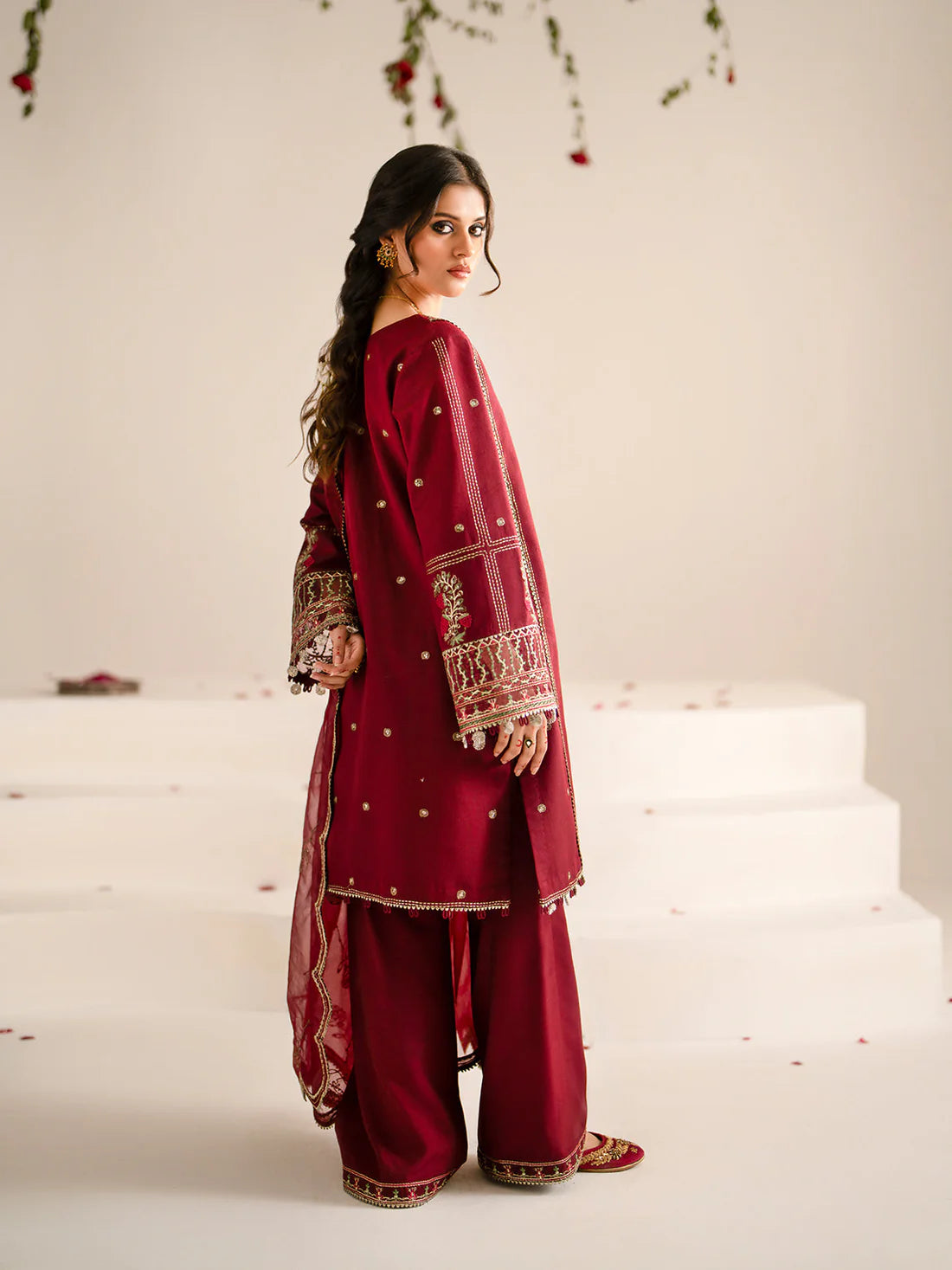 JAZMIN-3PC DHANAK EMBROIDERED SHIRT WITH ORGANZA EMBROIDRED DUPATTA AND TROUSER-TANA-1546