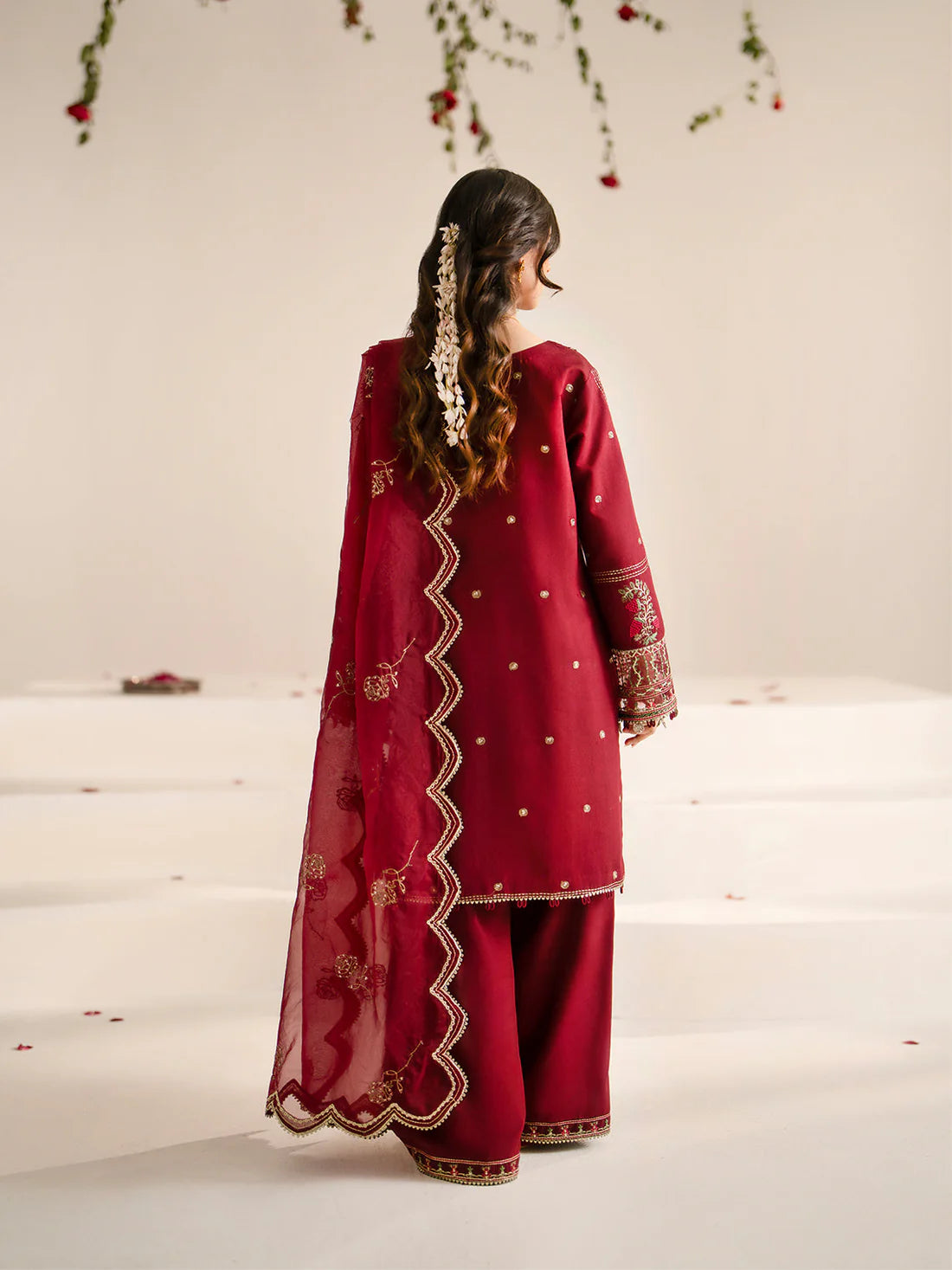 JAZMIN-3PC DHANAK EMBROIDERED SHIRT WITH ORGANZA EMBROIDRED DUPATTA AND TROUSER-TANA-1546