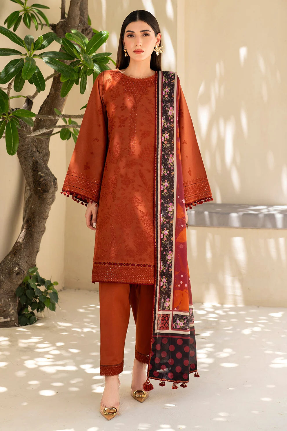 JAZMIN- 3PC LAWN EMBROIDERED SHIRT WITH DIAMOND PRINT DUPATTA -TANA-5241