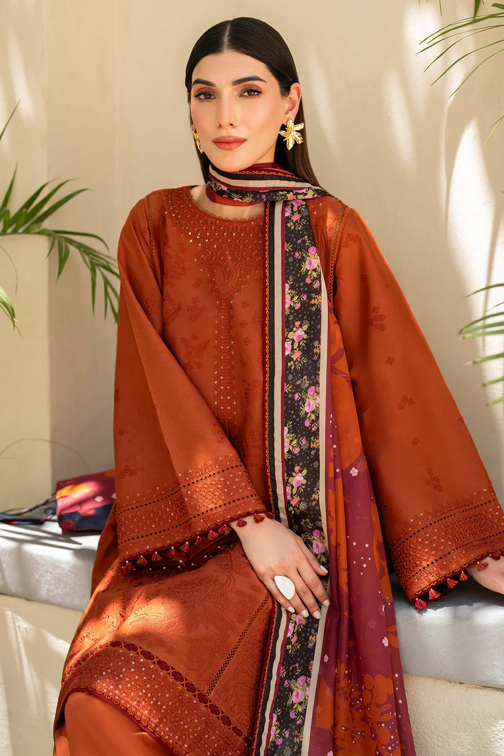 JAZMIN- 3PC LAWN EMBROIDERED SHIRT WITH DIAMOND PRINT DUPATTA -TANA-5241