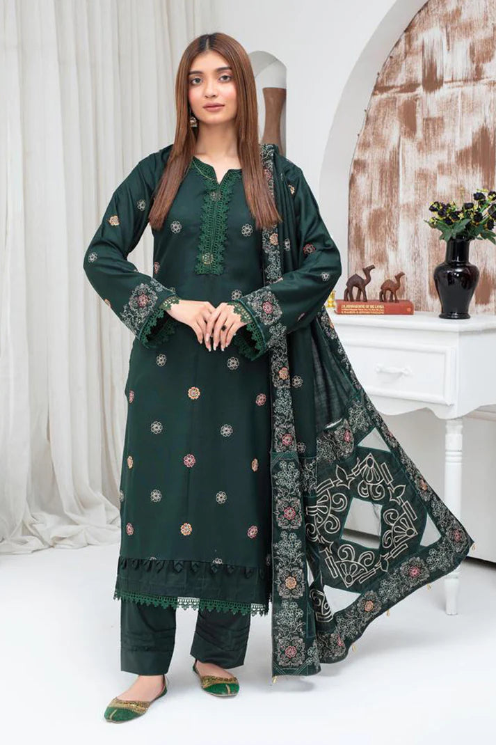 TANA BANA-3PC DHANAK EMBROIDERED SHIRT WITH HEAVY CUTWORK EMBROIDERED DHANAK SHAWL AND TROUSER-TBF-1708