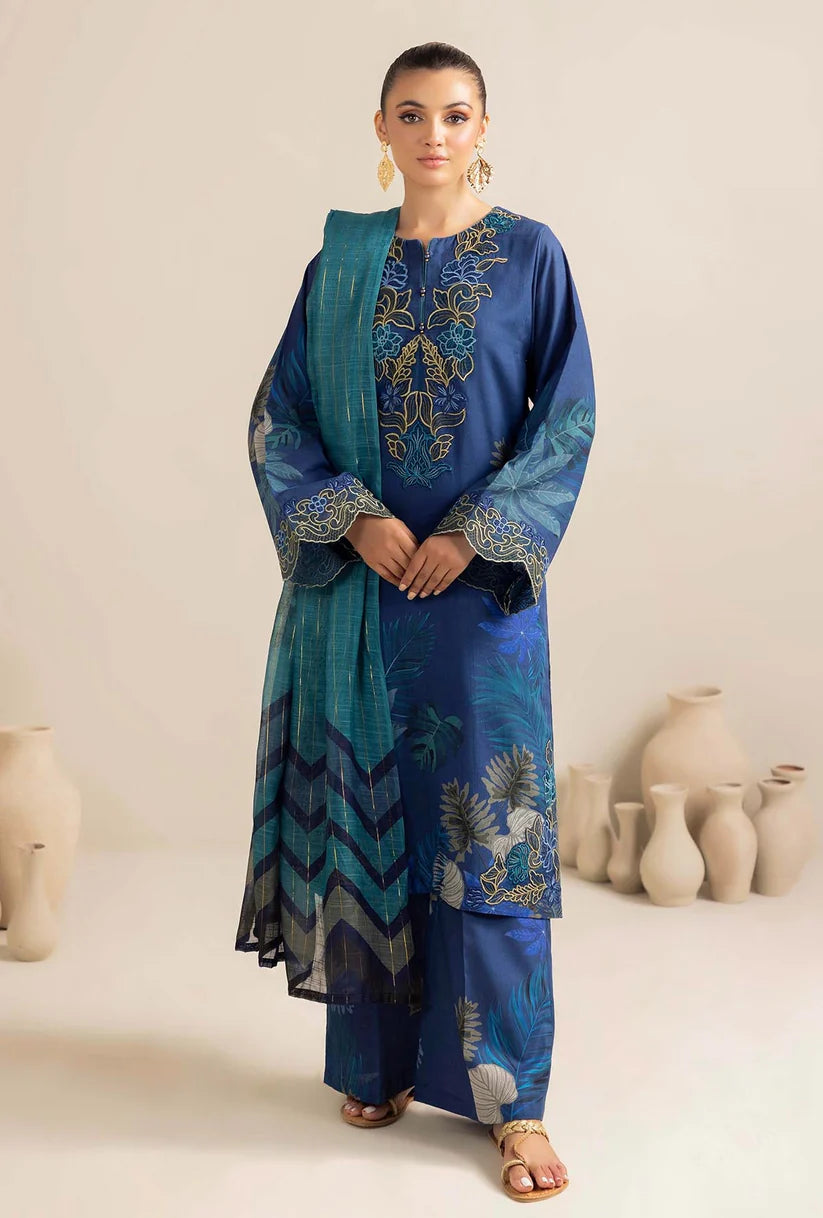 ADAN LIBAAS-3PC KARANDI PRINTED EMBROIDERED SHIRT WITH KARANDI PRINTED SHAWL AND KARANDI PRINTED TROUSER-1770