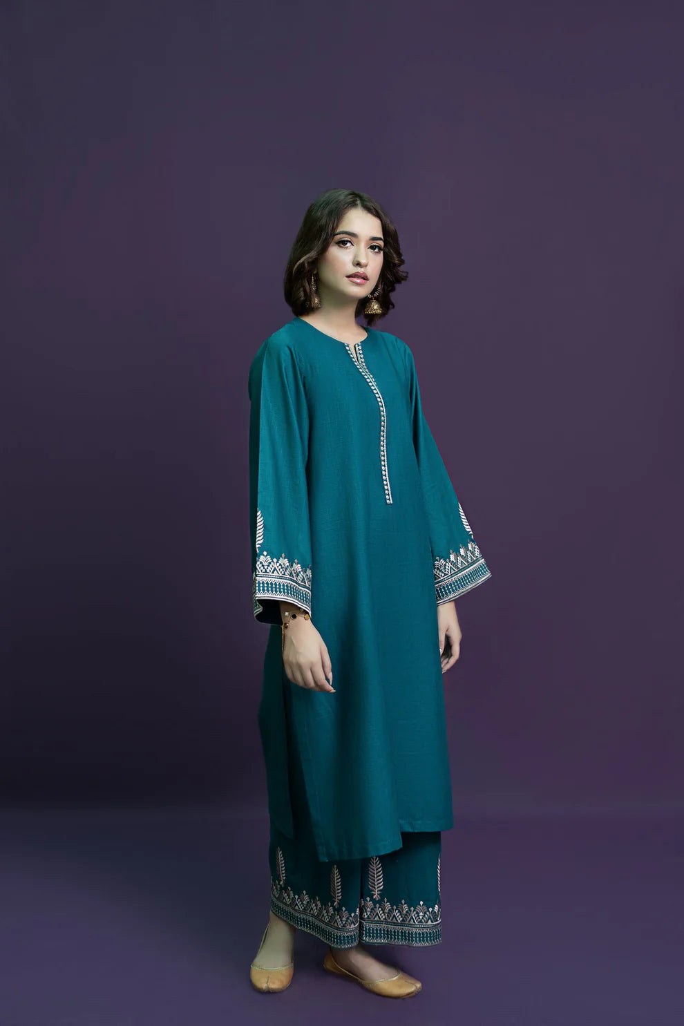 URGE-2PC DHANAK EMBROIDRED SHIRT WITH AND EMBROIDRED TROUSER-TANA-1745