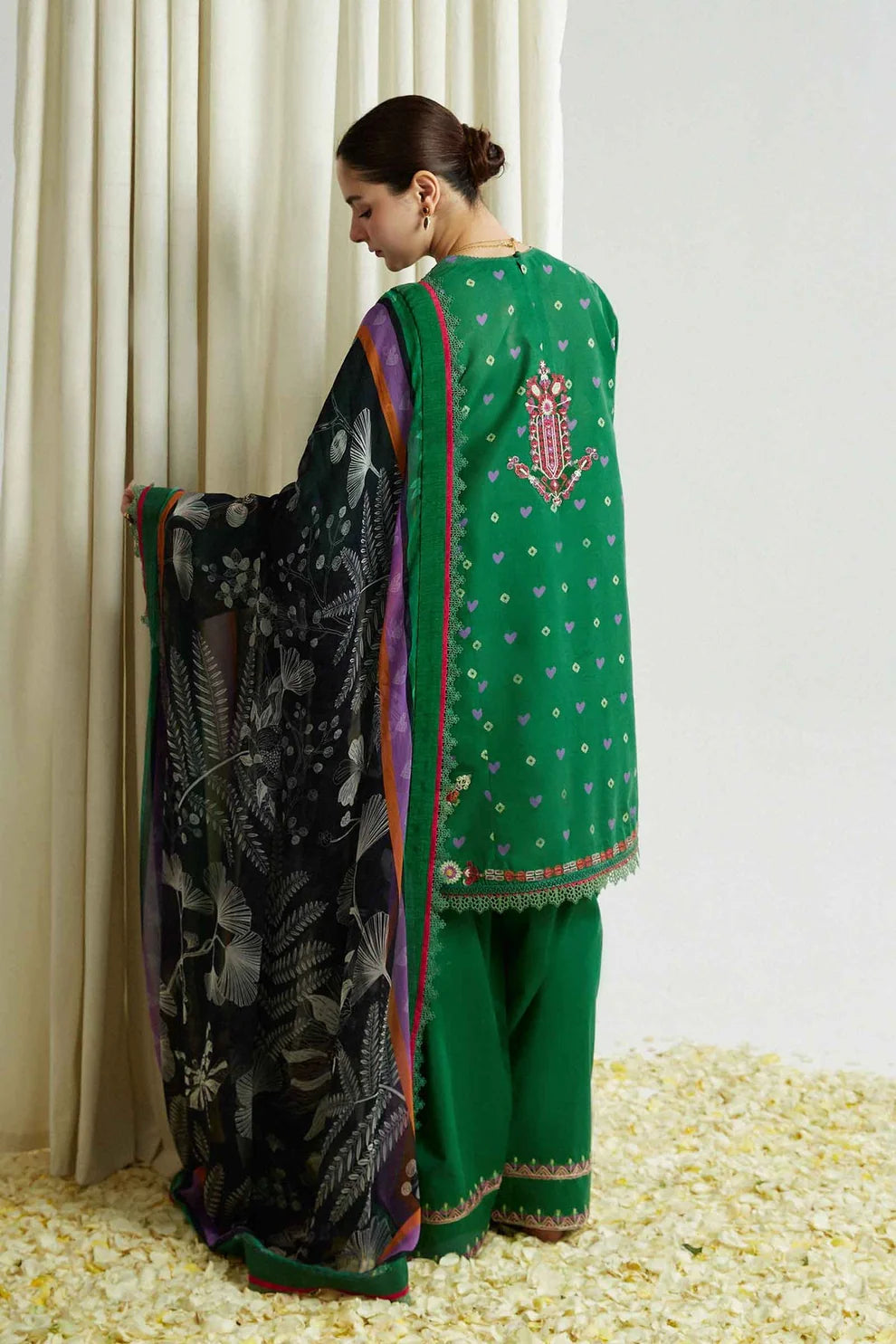 ZAHRA SHAHJAHAN- 3PC DHANAK EMBROIDERED SHIRT WITH COUTURE SHAWL & TROUSER-TANA-1551