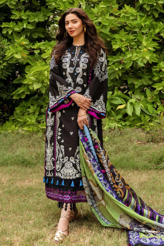 SIRAA BY SADAF-3PC LAWN EMBROIDERED SHIRT WITH DIAMOND PRINTED DUPATTA AND TROUSER