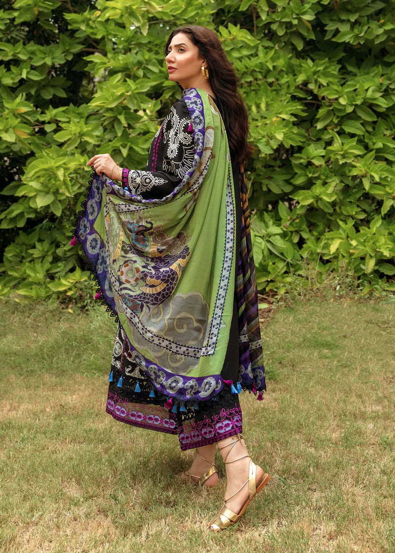 SIRAA BY SADAF-3PC LAWN EMBROIDERED SHIRT WITH DIAMOND PRINTED DUPATTA AND TROUSER