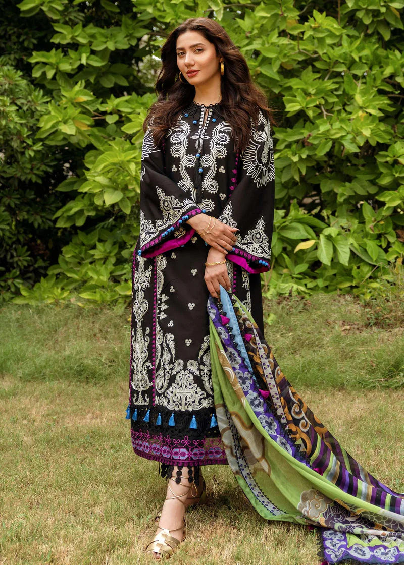 SIRAA BY SADAF-3PC LAWN EMBROIDERED SHIRT WITH DIAMOND PRINTED DUPATTA AND TROUSER