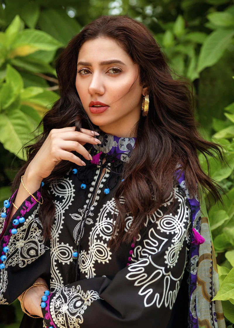 SIRAA BY SADAF-3PC LAWN EMBROIDERED SHIRT WITH DIAMOND PRINTED DUPATTA AND TROUSER