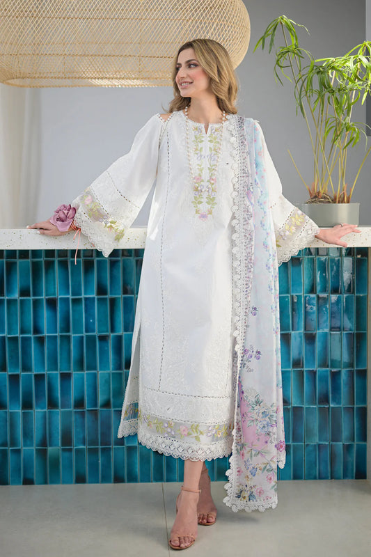 NATSHA KAMAL-3PC DHANAK EMBROIDERED SHIRT WITH WOOL PRINT SHAWL & TROUSER-4075