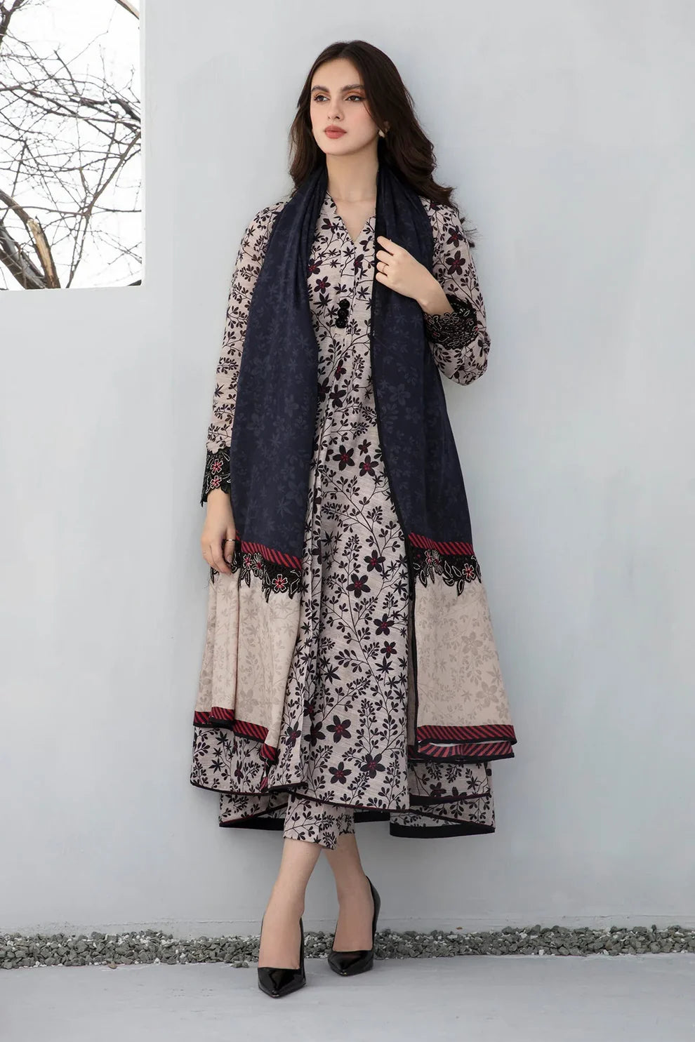 BAROQUE - 3PC KARANDI PRINTED SHIRT WITH KARANDI PRINTED DUAPTTA AND TROUSER-TANA-1590