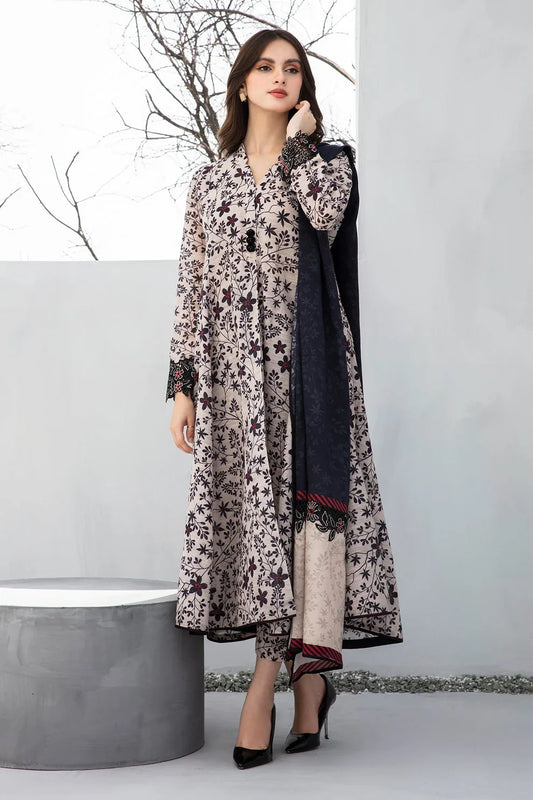 BAROQUE - 3PC KARANDI PRINTED SHIRT WITH KARANDI PRINTED DUAPTTA AND TROUSER-TANA-1590