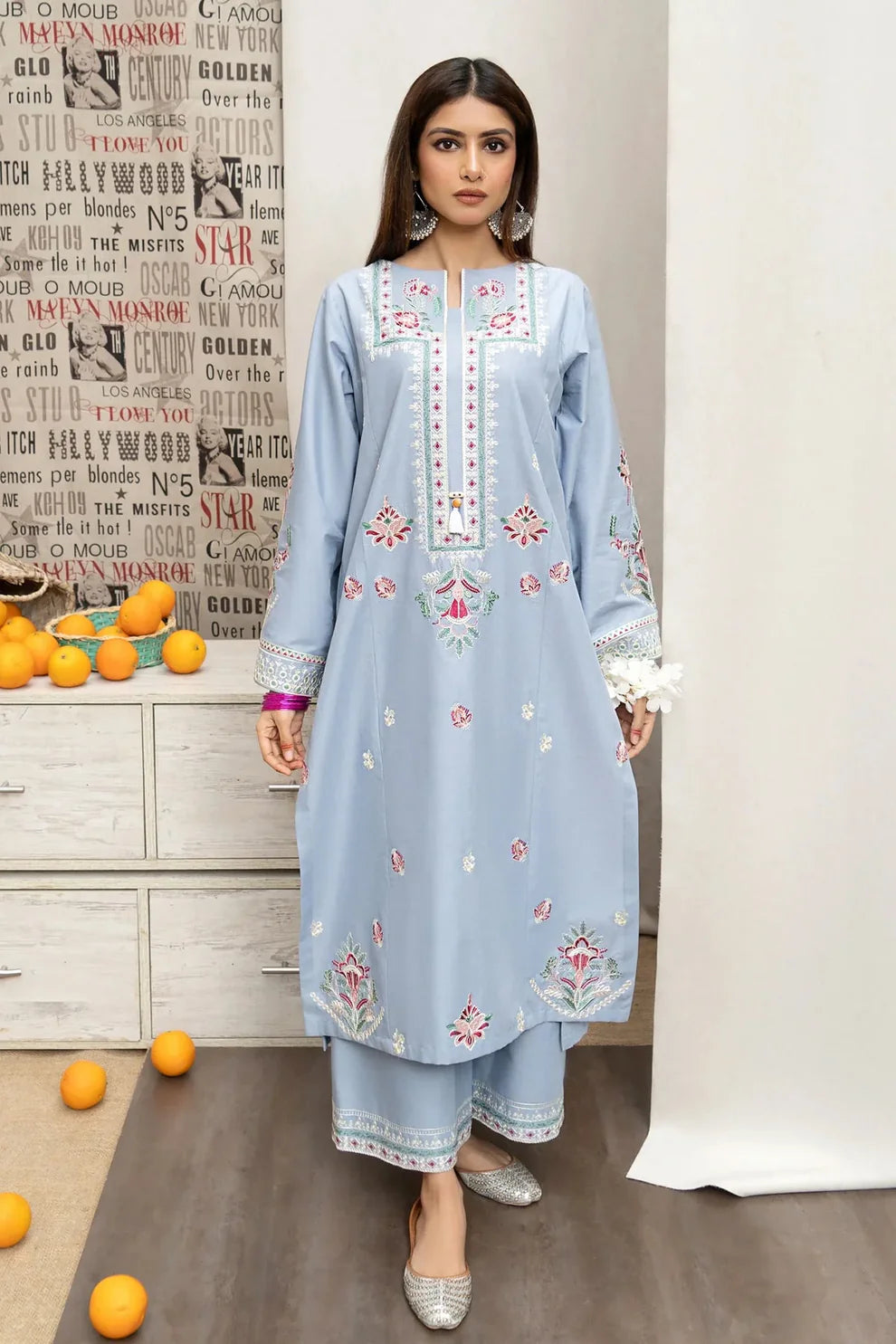 URGE- 3PC LAWN EMBROIDERED SHIRT WITH DIAMOND PRINTED DUPATTA AND EMB TROUSER-TANA-2006