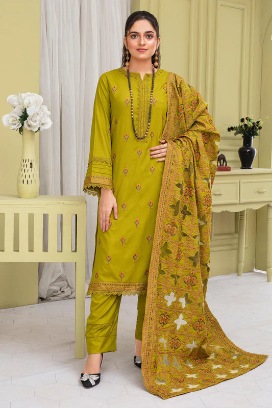 TANA BANA-3PC DHANAK EMBROIDERED SHIRT WITH HEAVY CUTWORK EMBROIDERED DHANAK SHAWL AND TROUSER-TBF-1788