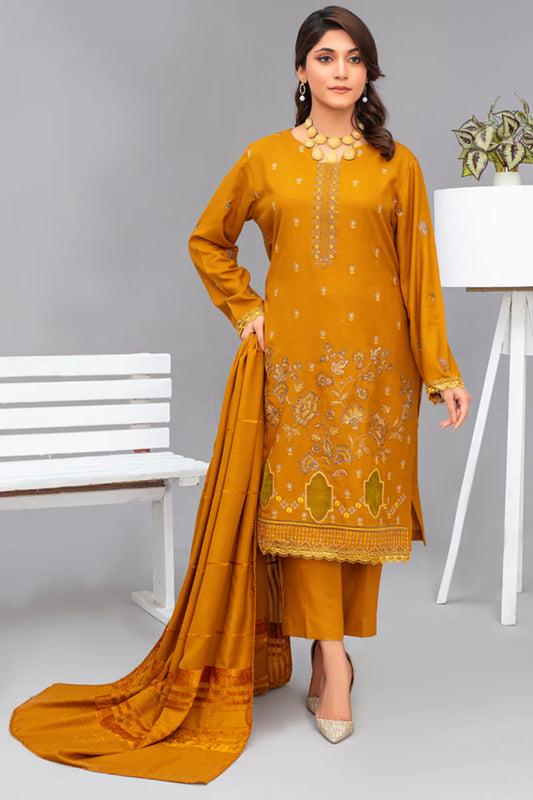 TANA BANA-3PC Dhanak Embroidered Shirt with Velvet Dhanak Shawl and Trouser -TBF-013