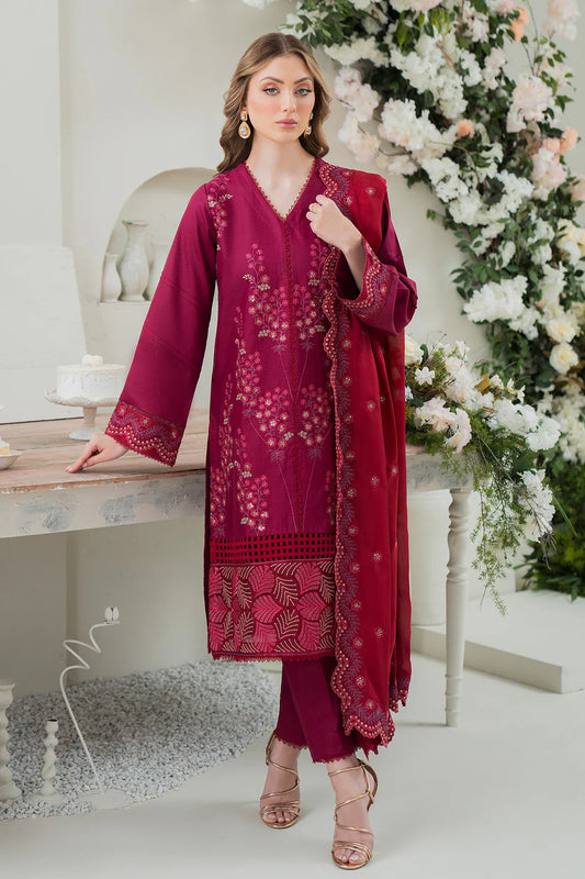 ZIVA- LAWN 3PC EMBROIDERED SHIRT WITH BAMBER CHIFFON EMBROIDERED DUPATTA WITH TROUSER-TANA-5287