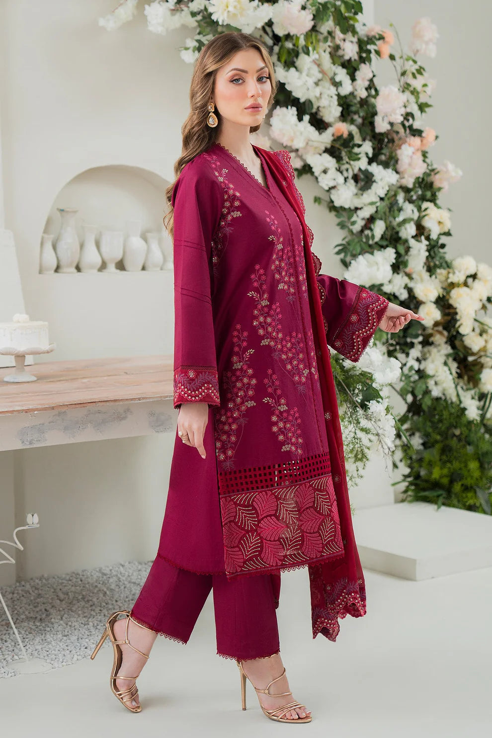 ZIVA- LAWN 3PC EMBROIDERED SHIRT WITH BAMBER CHIFFON EMBROIDERED DUPATTA WITH TROUSER-TANA-5287