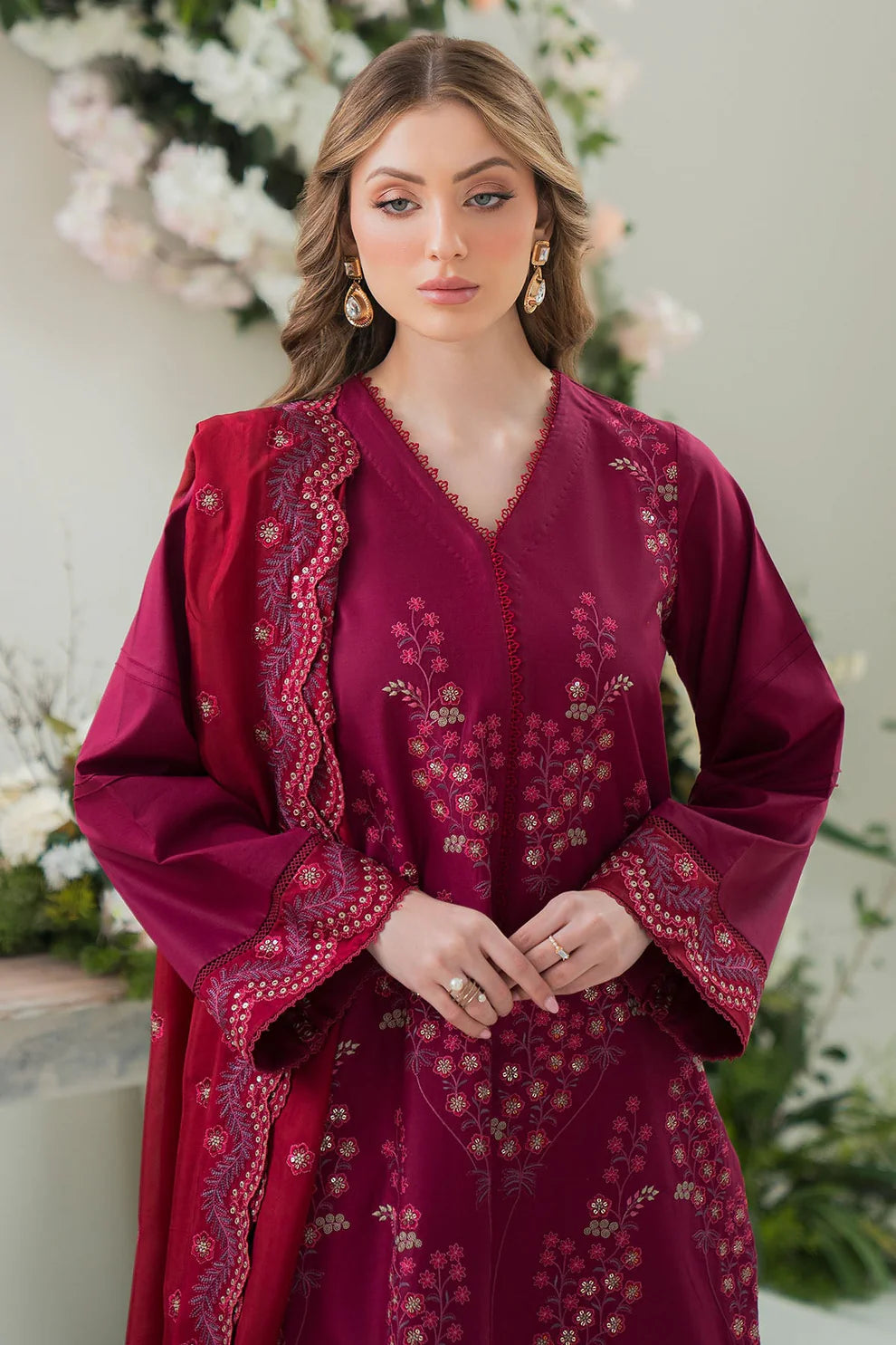 ZIVA- LAWN 3PC EMBROIDERED SHIRT WITH BAMBER CHIFFON EMBROIDERED DUPATTA WITH TROUSER-TANA-5287