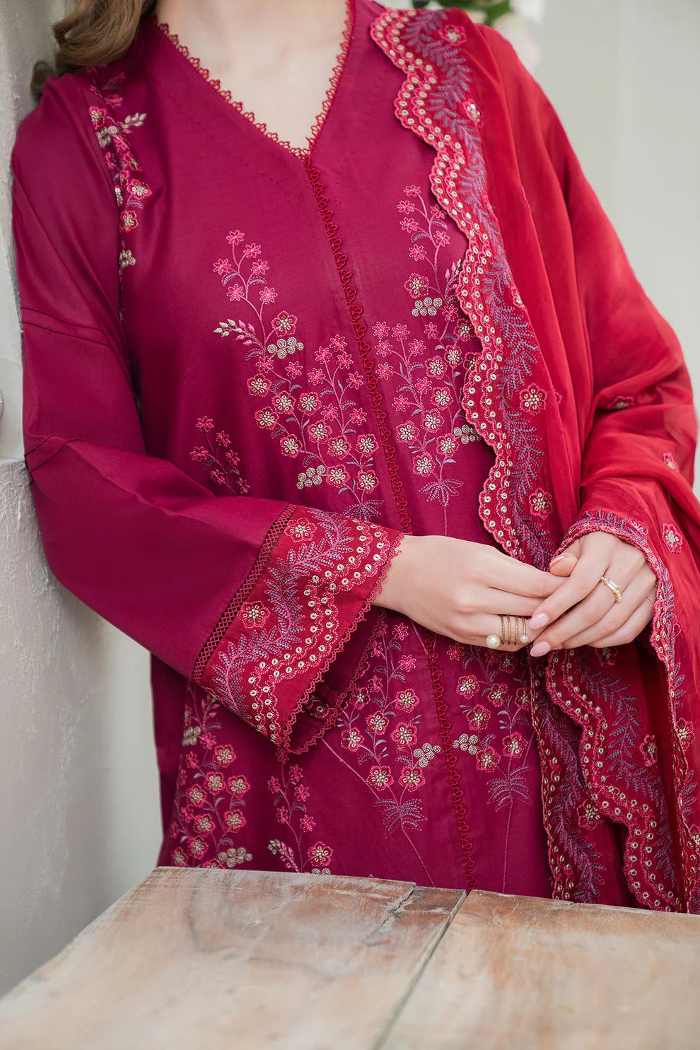 ZIVA- LAWN 3PC EMBROIDERED SHIRT WITH BAMBER CHIFFON EMBROIDERED DUPATTA WITH TROUSER-TANA-5287